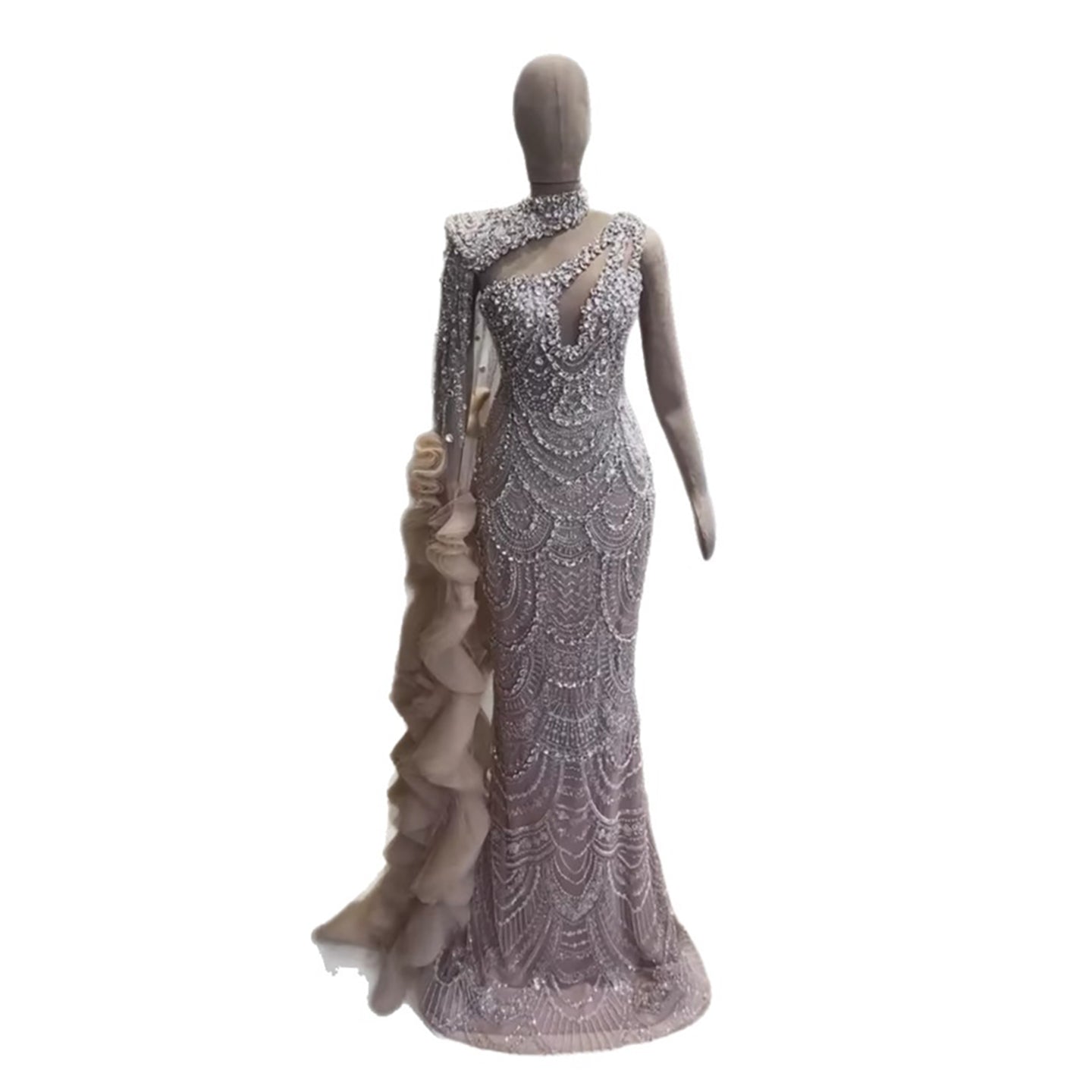 Luxury Nude Crystal One Shoulder Beaded Mermaid Evening Dress LA73533 - SERENE  HILL