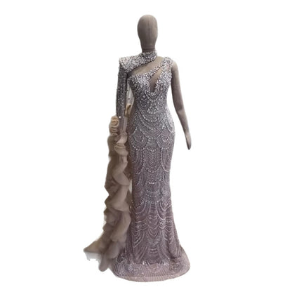 Luxury Nude Crystal One Shoulder Beaded Mermaid Evening Dress LA73533 - SERENE  HILL