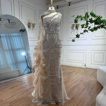 Luxury Nude Crystal One Shoulder Beaded Mermaid Evening Dress LA73533 - SERENE  HILL