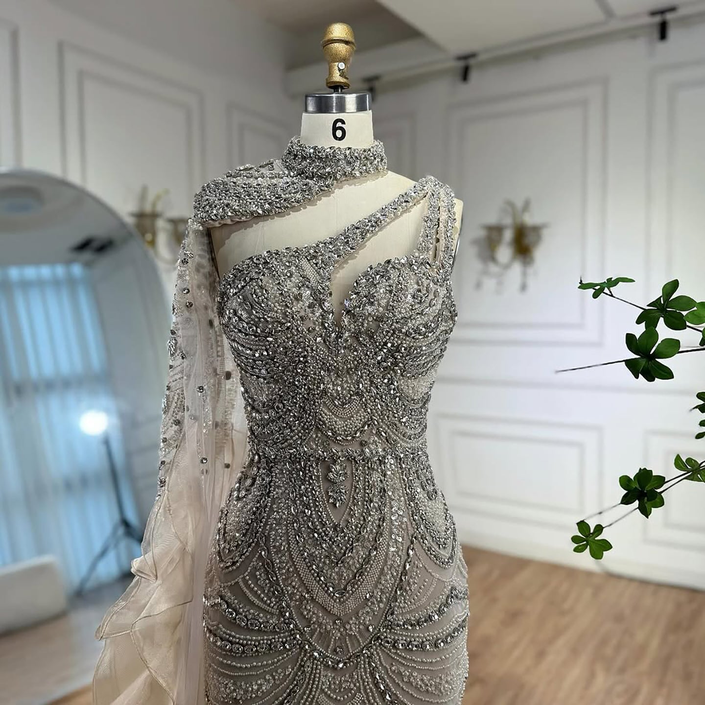 Luxury Nude Crystal One Shoulder Beaded Mermaid Evening Dress LA73533 - SERENE  HILL