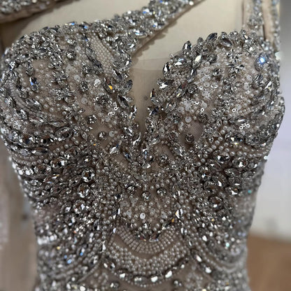 Luxury Nude Crystal One Shoulder Beaded Mermaid Evening Dress LA73533 - SERENE  HILL