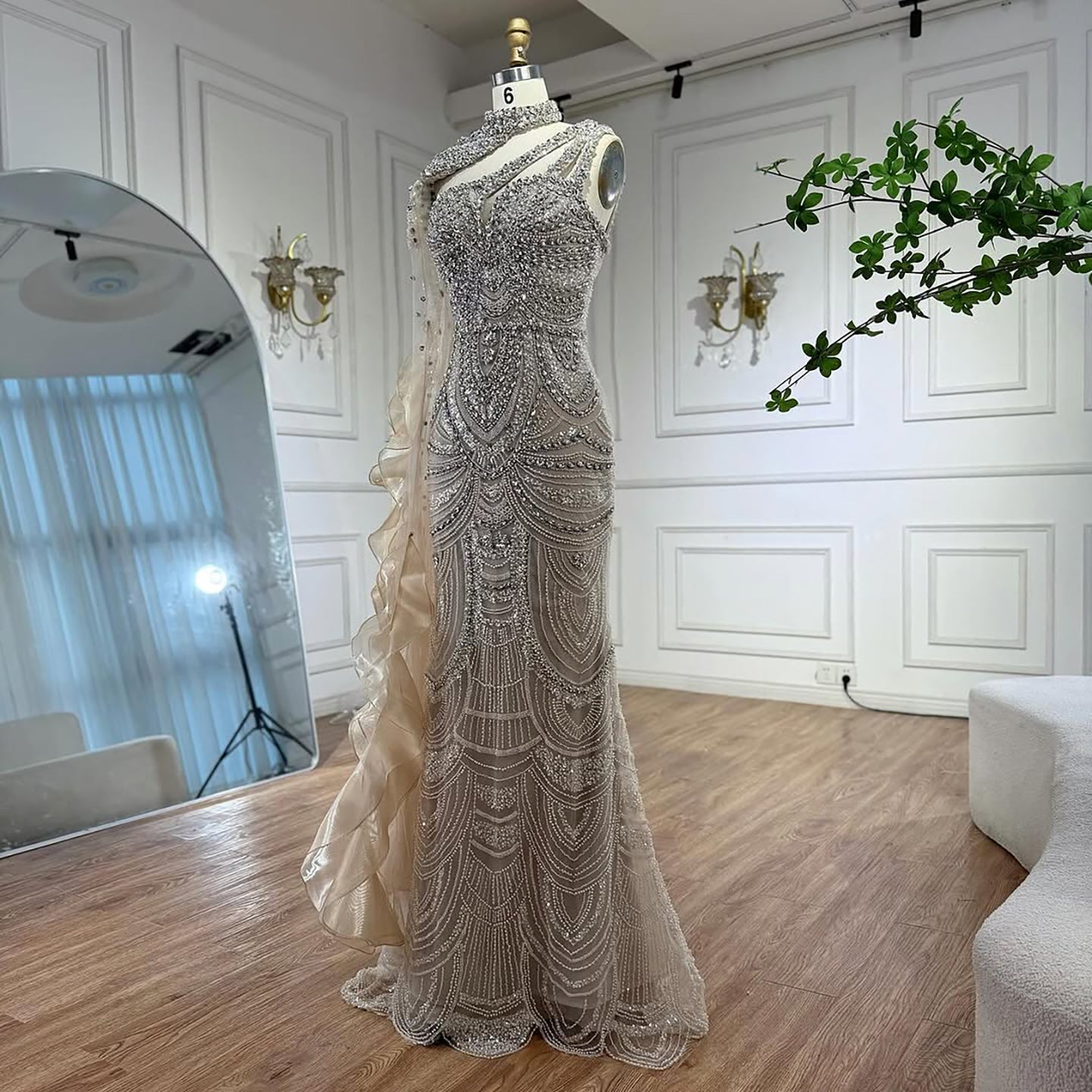 Luxury Nude Crystal One Shoulder Beaded Mermaid Evening Dress LA73533 - SERENE  HILL
