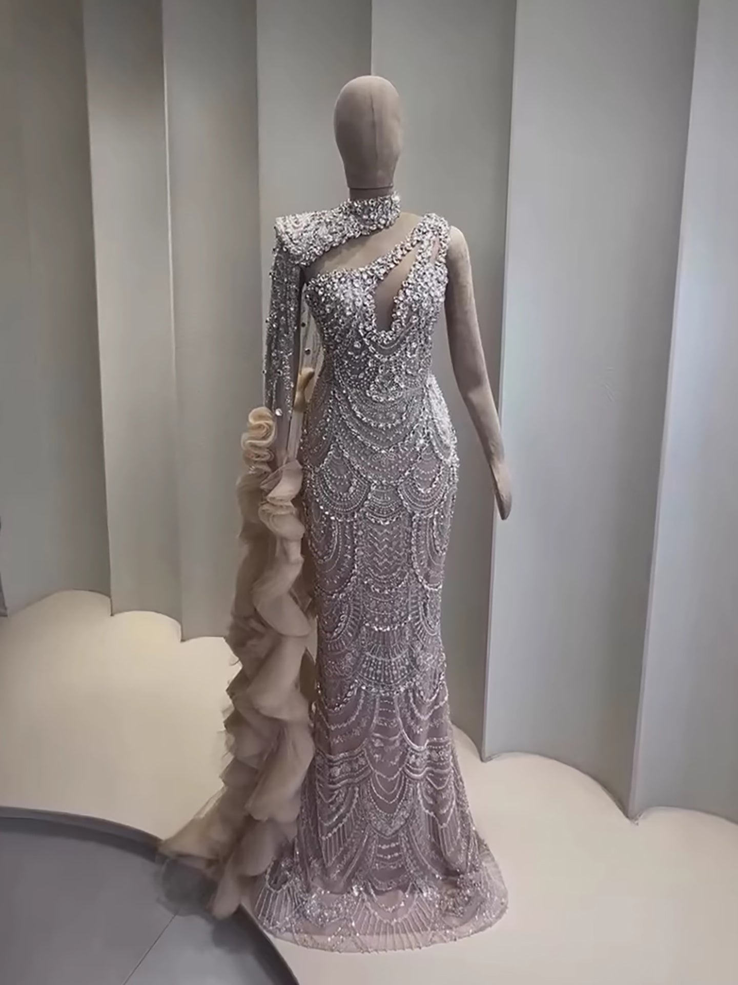 Luxury Nude Crystal One Shoulder Beaded Mermaid Evening Dress LA73533 - SERENE  HILL