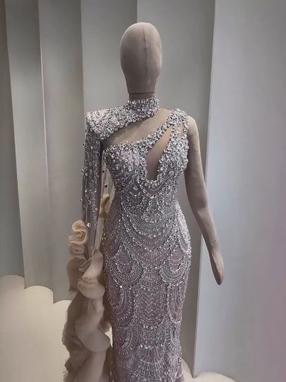 Luxury Nude Crystal One Shoulder Beaded Mermaid Evening Dress LA73533 - SERENE  HILL