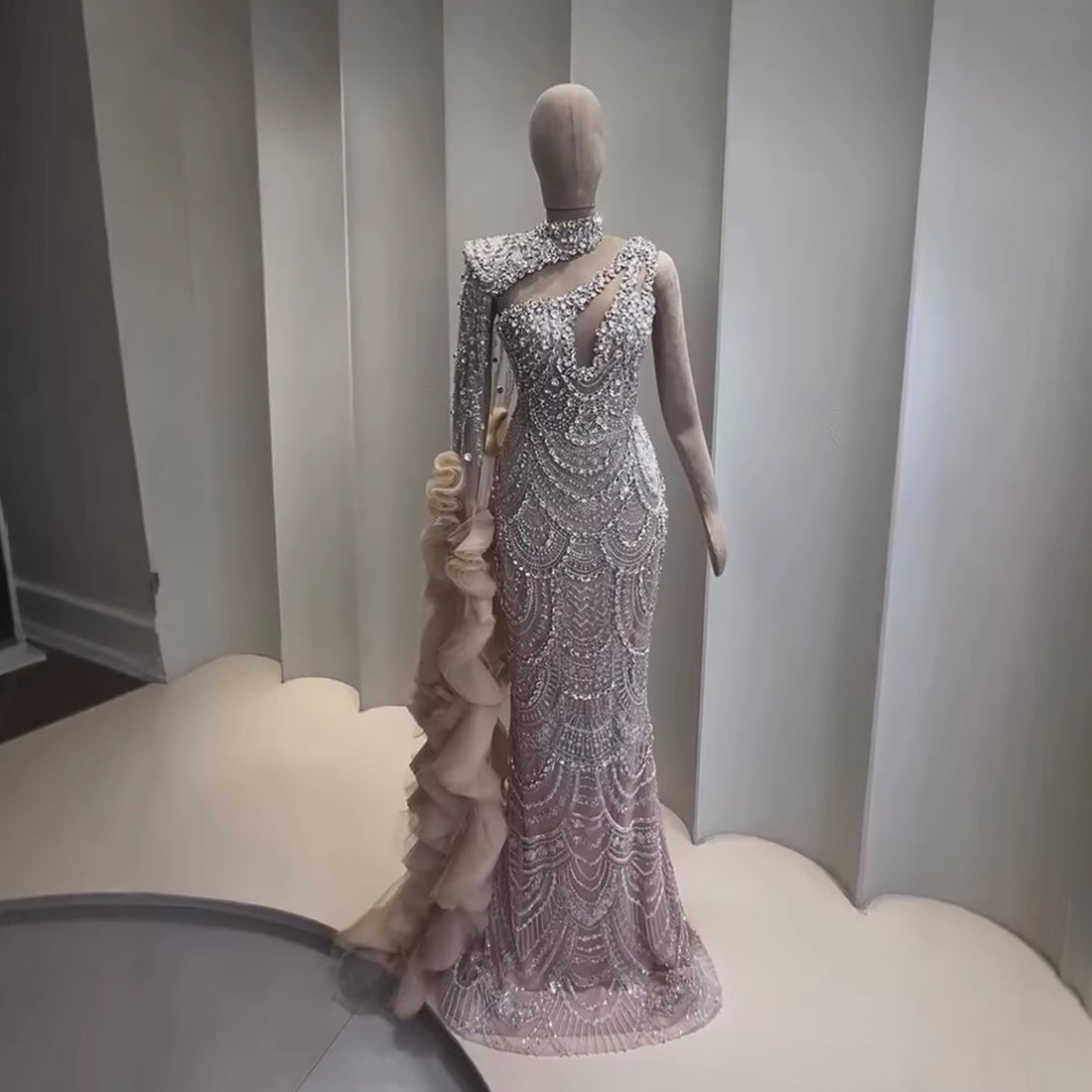 Luxury Nude Crystal One Shoulder Beaded Mermaid Evening Dress LA73533 - SERENE  HILL