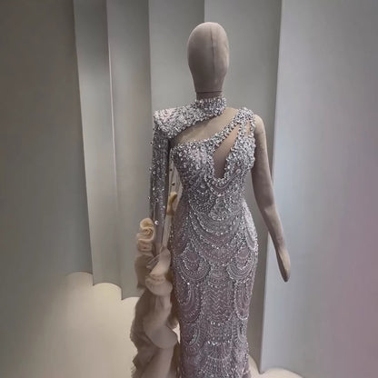 Luxury Nude Crystal One Shoulder Beaded Mermaid Evening Dress LA73533 - SERENE  HILL
