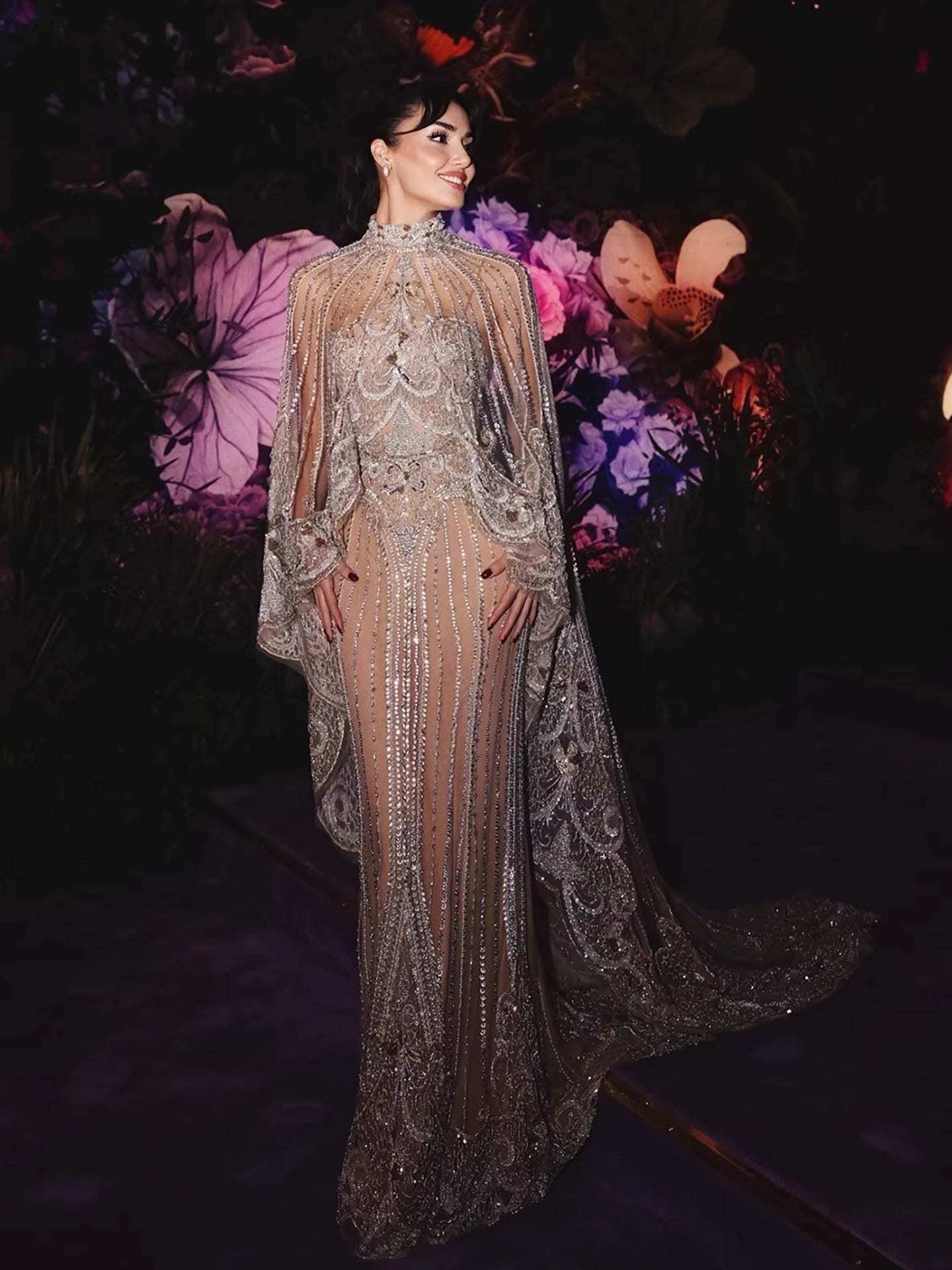luxury dress bead runway Luxury Nude Crystal Beaded Evening Dress with Long Cape LA73534 – SERENE  HILL