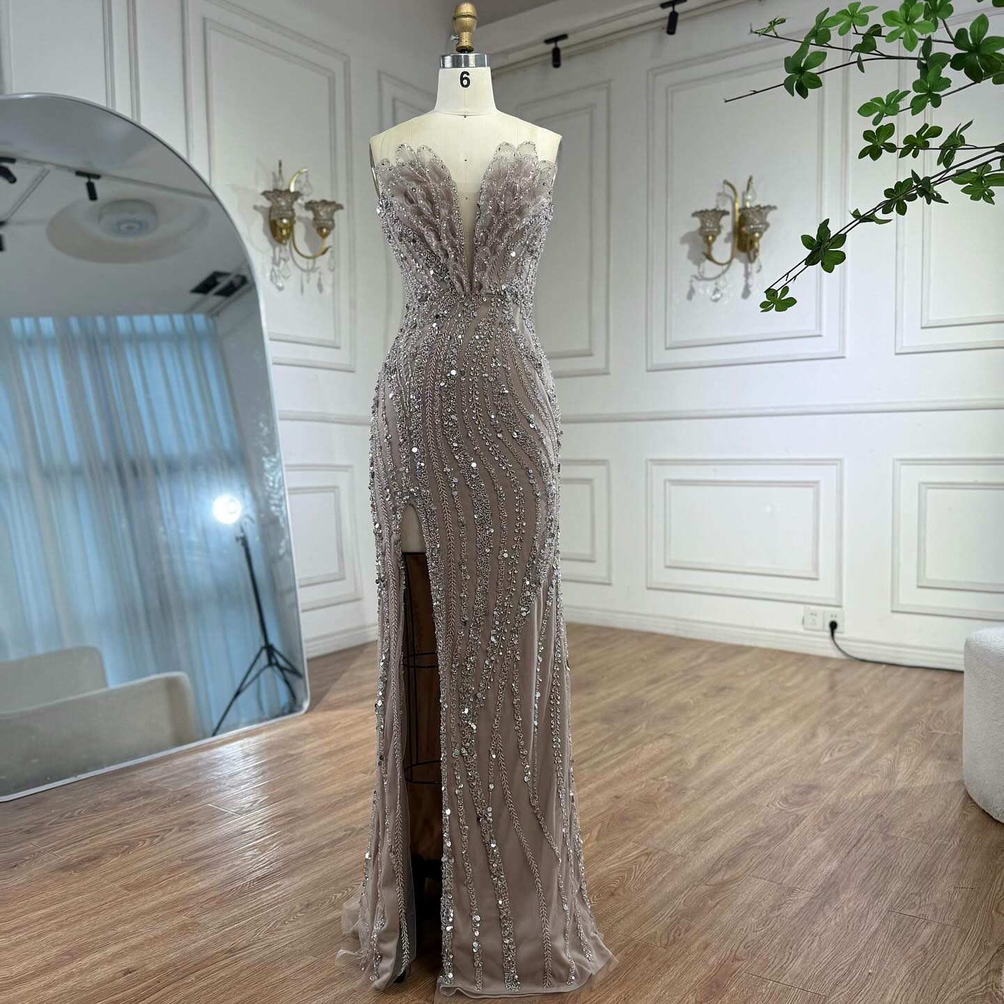 Luxury Caramel Beaded Mermaid Slit Evening Dress LA73535 - SERENE  HILL