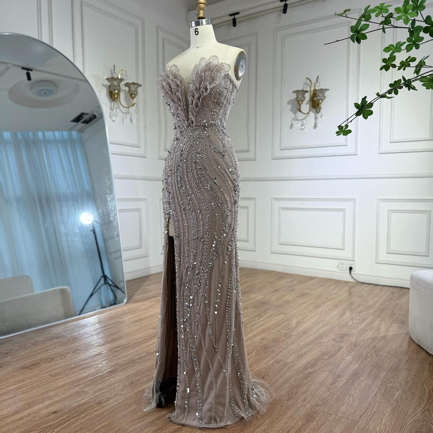 Luxury Caramel Beaded Mermaid Slit Evening Dress LA73535 - SERENE  HILL
