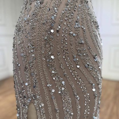 Luxury Caramel Beaded Mermaid Slit Evening Dress LA73535 - SERENE  HILL