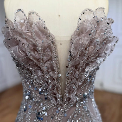 Luxury Caramel Beaded Mermaid Slit Evening Dress LA73535 - SERENE  HILL