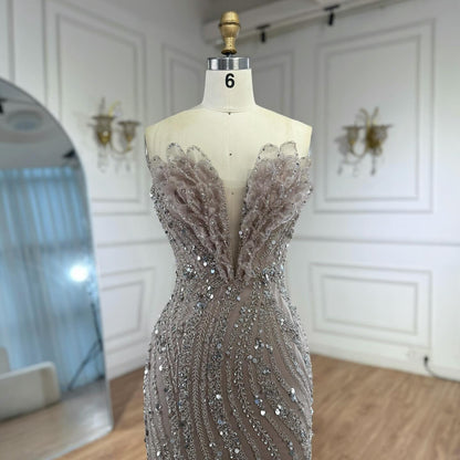 Luxury Caramel Beaded Mermaid Slit Evening Dress LA73535 - SERENE  HILL