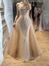 Luxury Nude Beaded Mermaid Dress with Overskirt LA73536 SERENE HILL