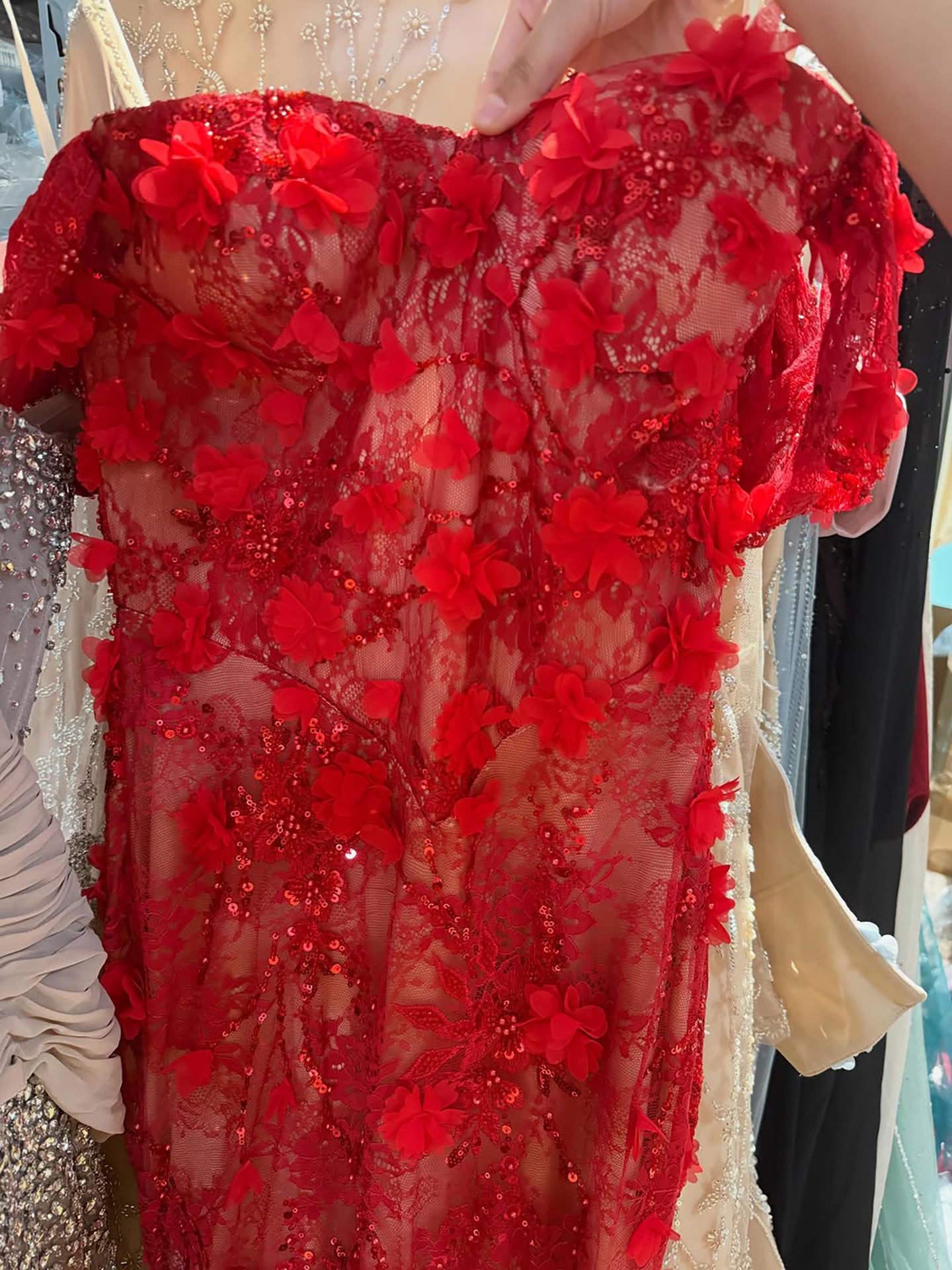 Luxury Stunning Glory Red Strapless 3D Floral Maxi Dress LA73537 SERENE HILL