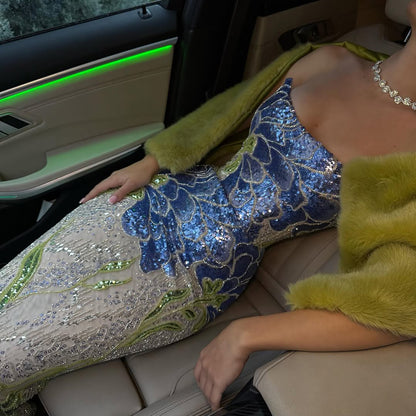 Luxury Blue Strapless Beaded Mermaid Evening Dress LA73538 - SERENE  HILL