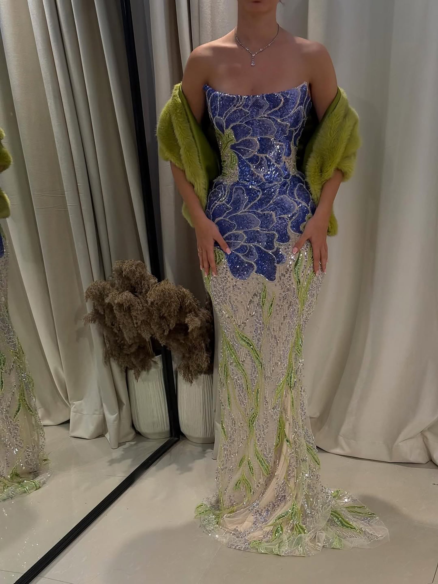 Luxury Blue Strapless Beaded Mermaid Evening Dress LA73538 - SERENE  HILL