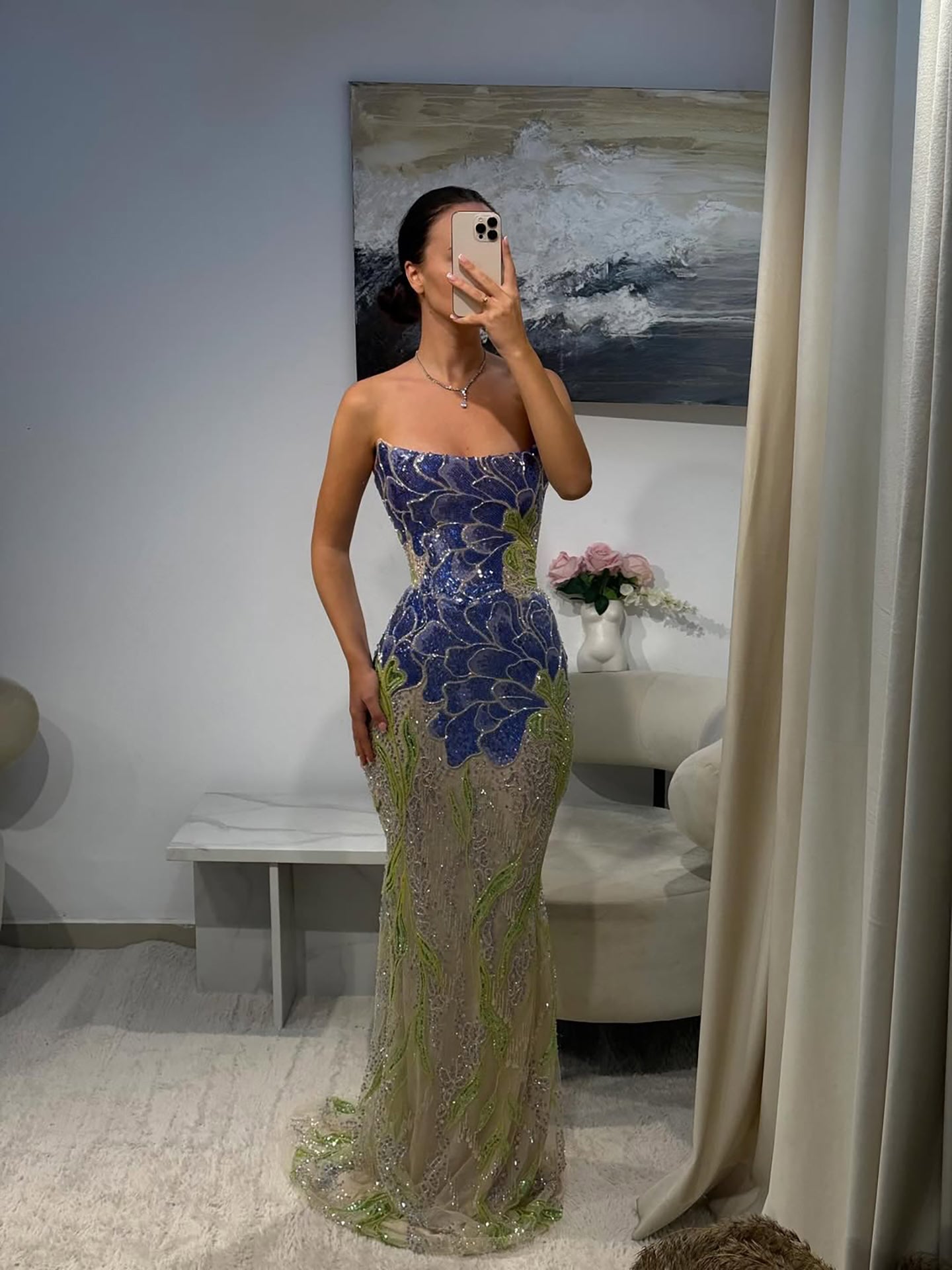 Luxury Blue Strapless Beaded Mermaid Evening Dress LA73538 - SERENE  HILL