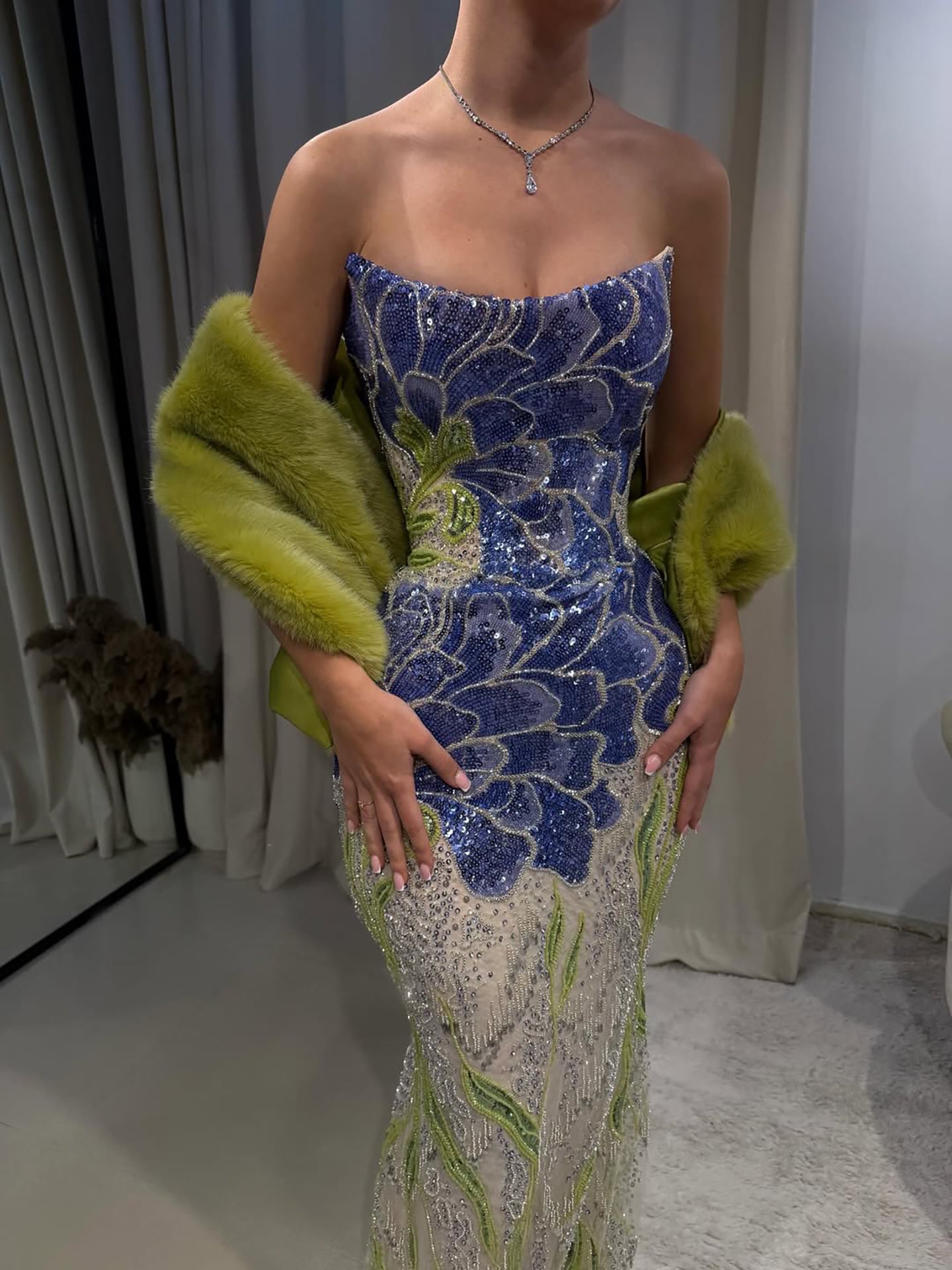 Luxury Blue Strapless Beaded Mermaid Evening Dress LA73538 - SERENE  HILL