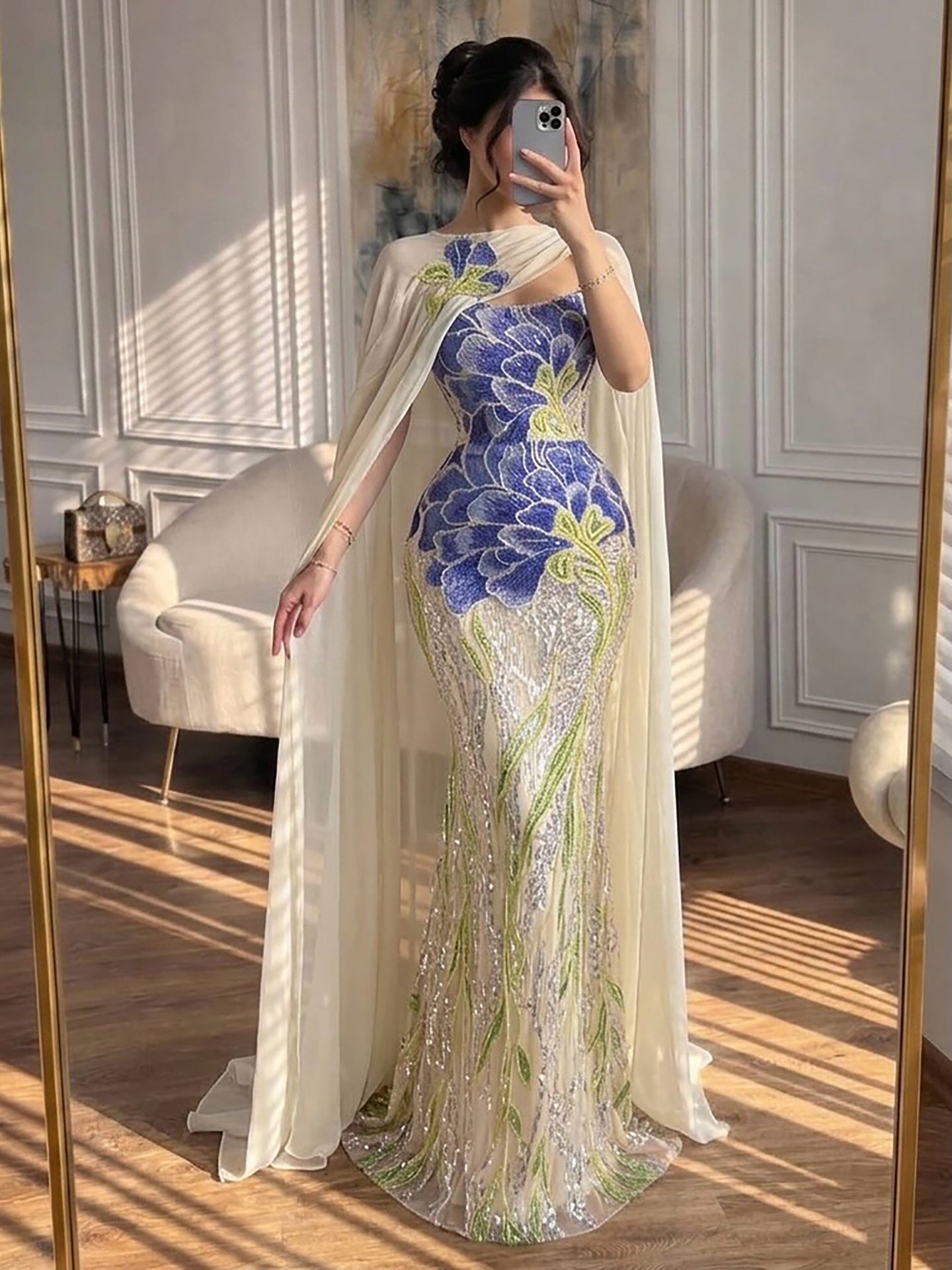 Luxury Purple Flower Evening Dress with Scarf LA73538A SERENE HILL
