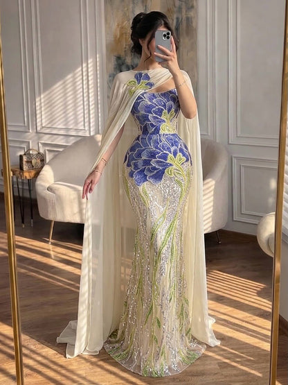 Luxury Purple Flower Evening Dress with Scarf LA73538A SERENE HILL