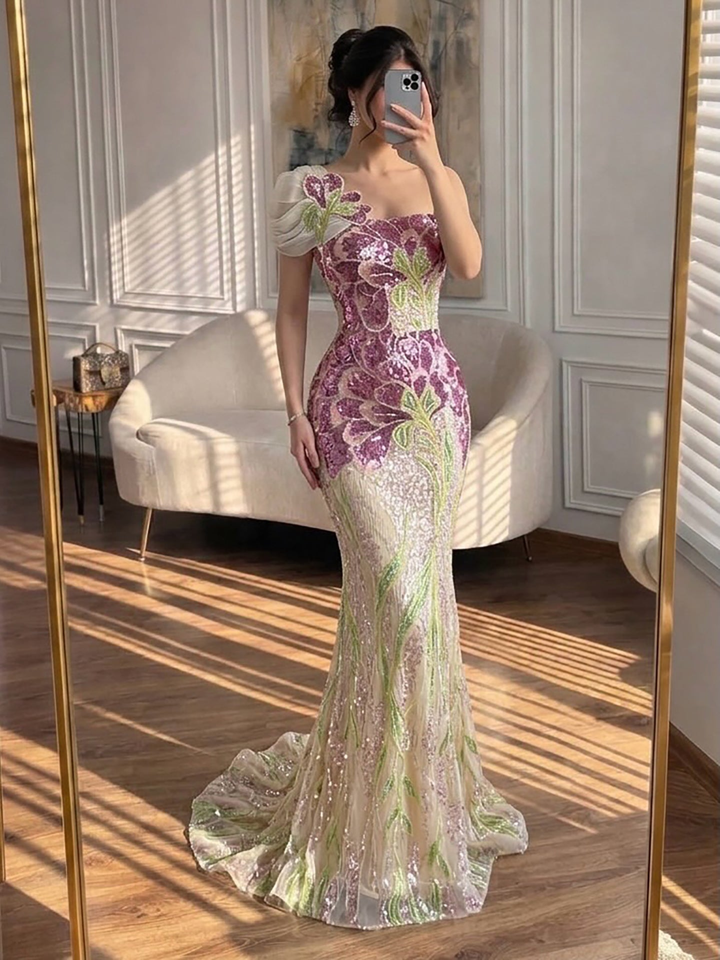 Luxury Purple Flower Evening Dress with Scarf LA73538A SERENE HILL