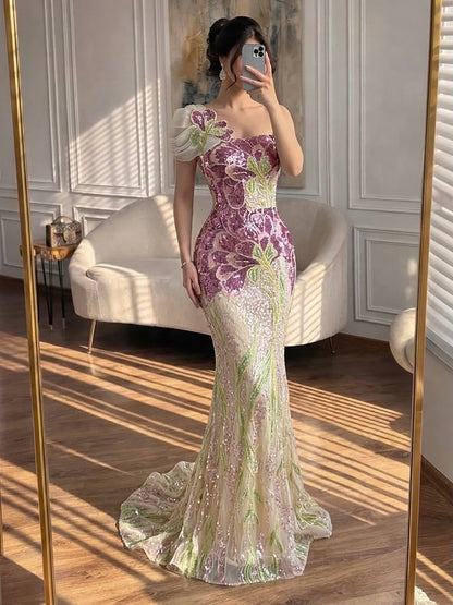 Luxury Purple Flower Evening Dress with Scarf LA73538A SERENE HILL