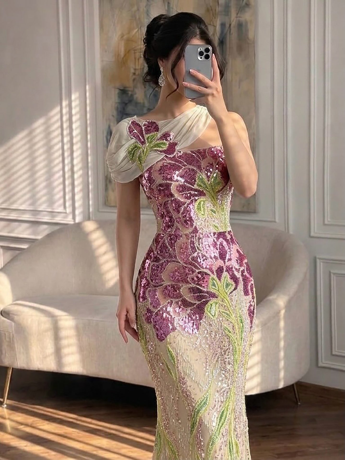 Luxury Purple Flower Evening Dress with Scarf LA73538A SERENE HILL