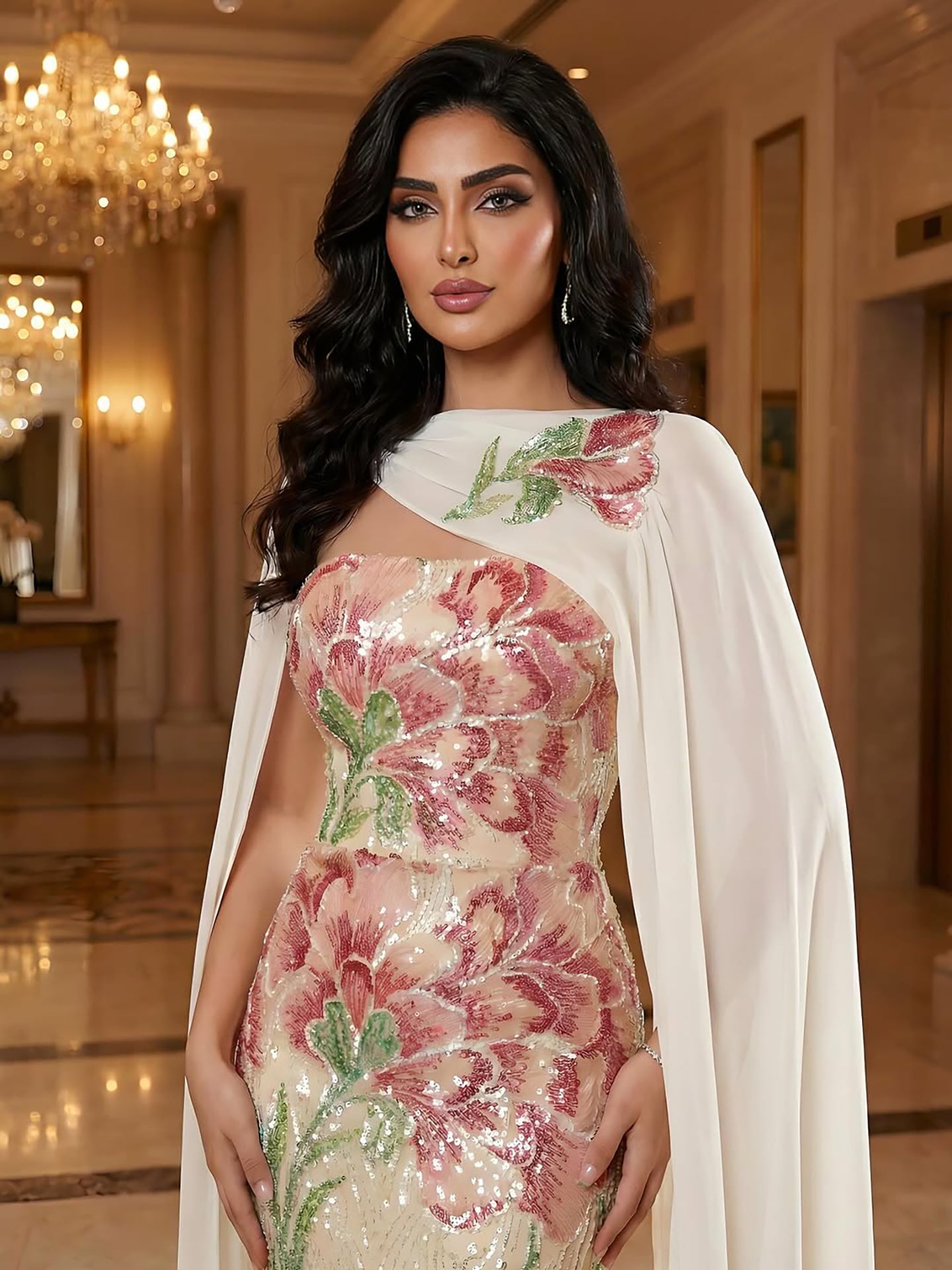 Luxury Purple Flower Evening Prom Dress with Scarf LA73538A - SERENE  HILL