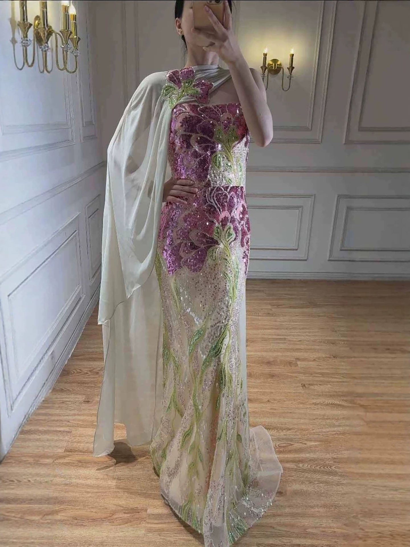 Luxury Purple Flower Evening Dress with Scarf LA73538A SERENE HILL