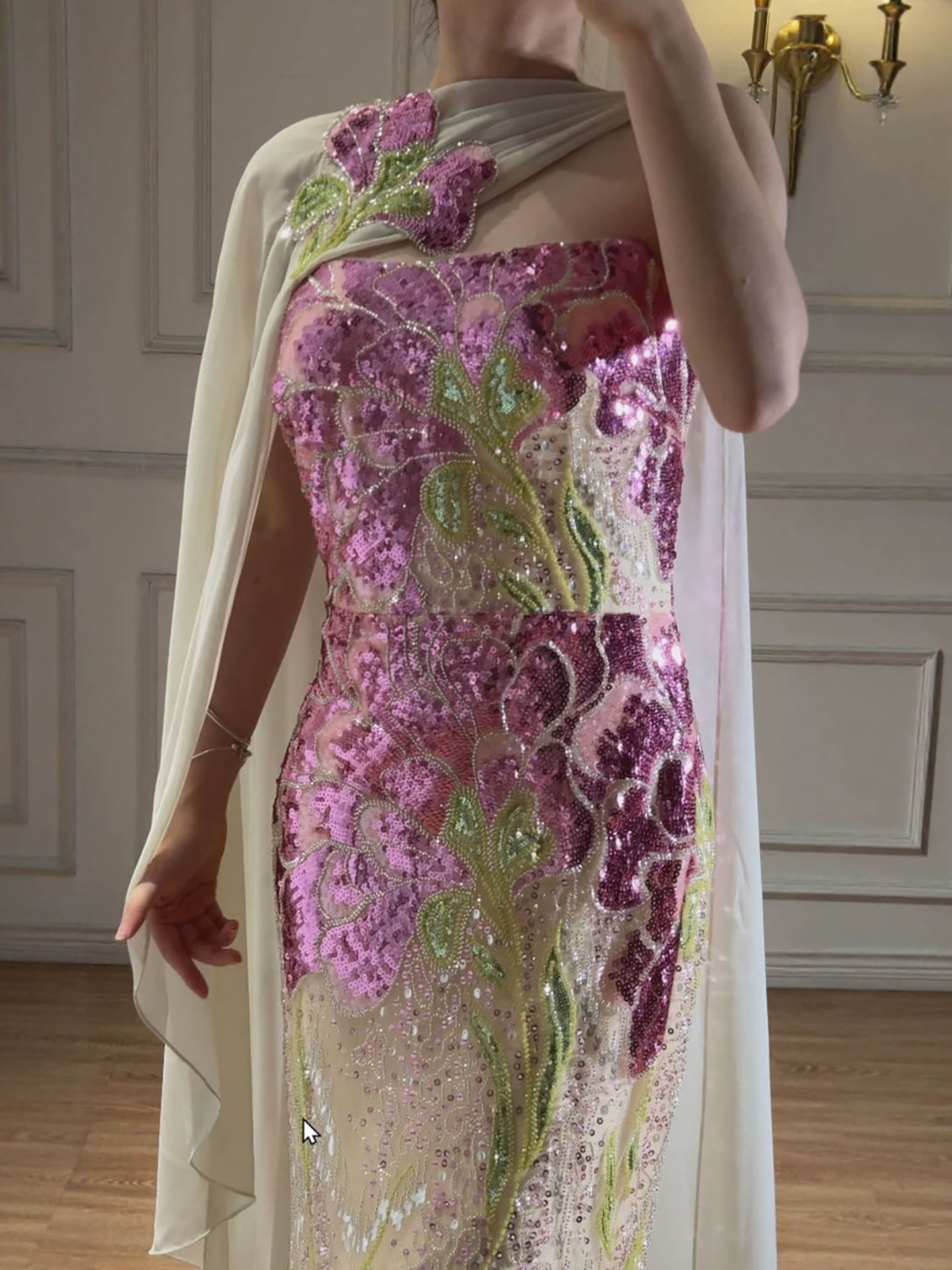 Luxury Purple Flower Evening Dress with Scarf LA73538A SERENE HILL