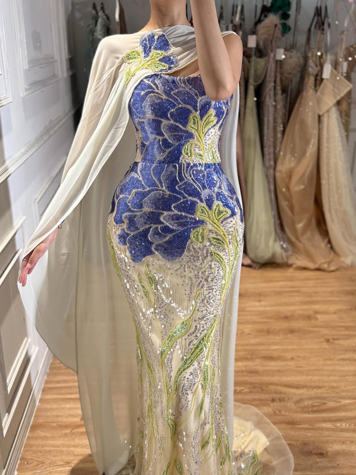 Luxury Purple Flower Evening Dress with Scarf LA73538A SERENE HILL