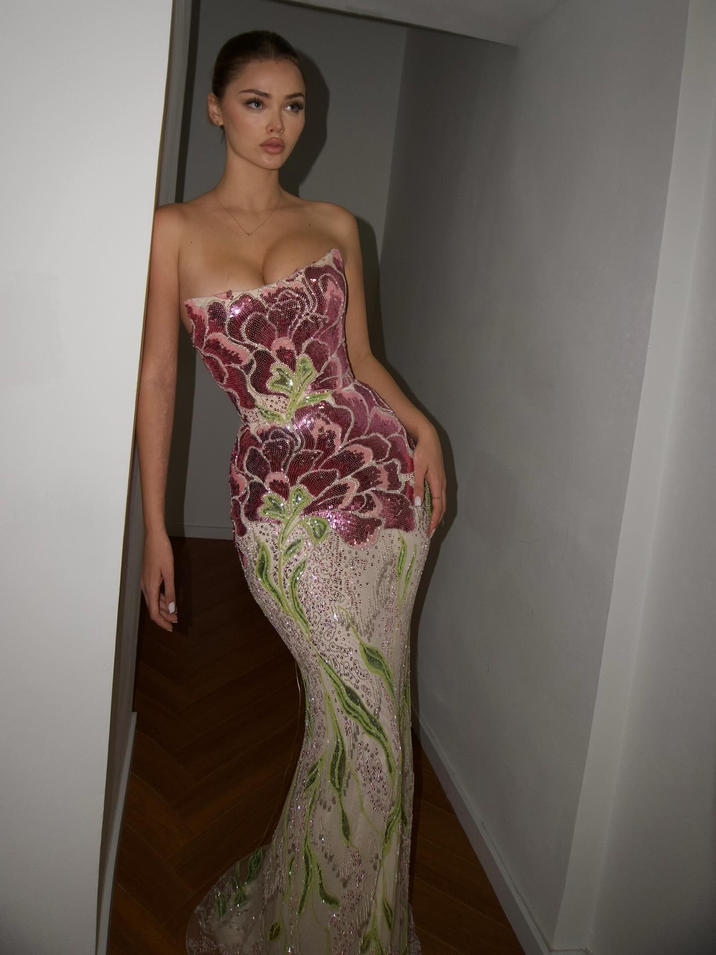 Luxury Purple Flower Evening Prom Dress with Scarf LA73538A - SERENE  HILL