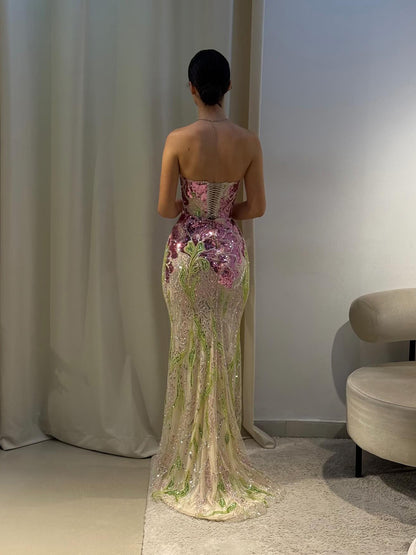 Luxury Purple Flower Evening Prom Dress with Scarf LA73538A - SERENE  HILL