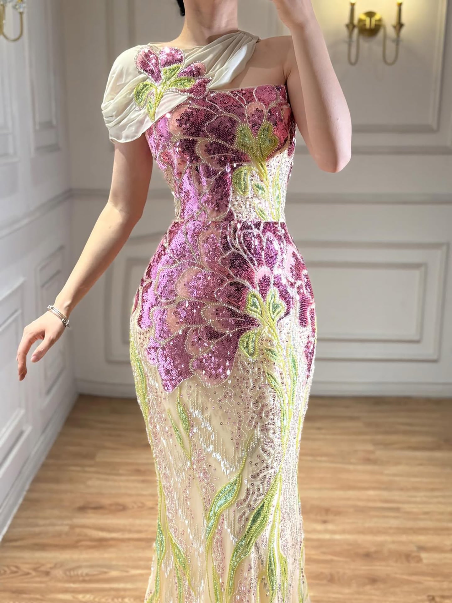 Luxury Purple Flower Evening Dress with Scarf LA73538A SERENE HILL