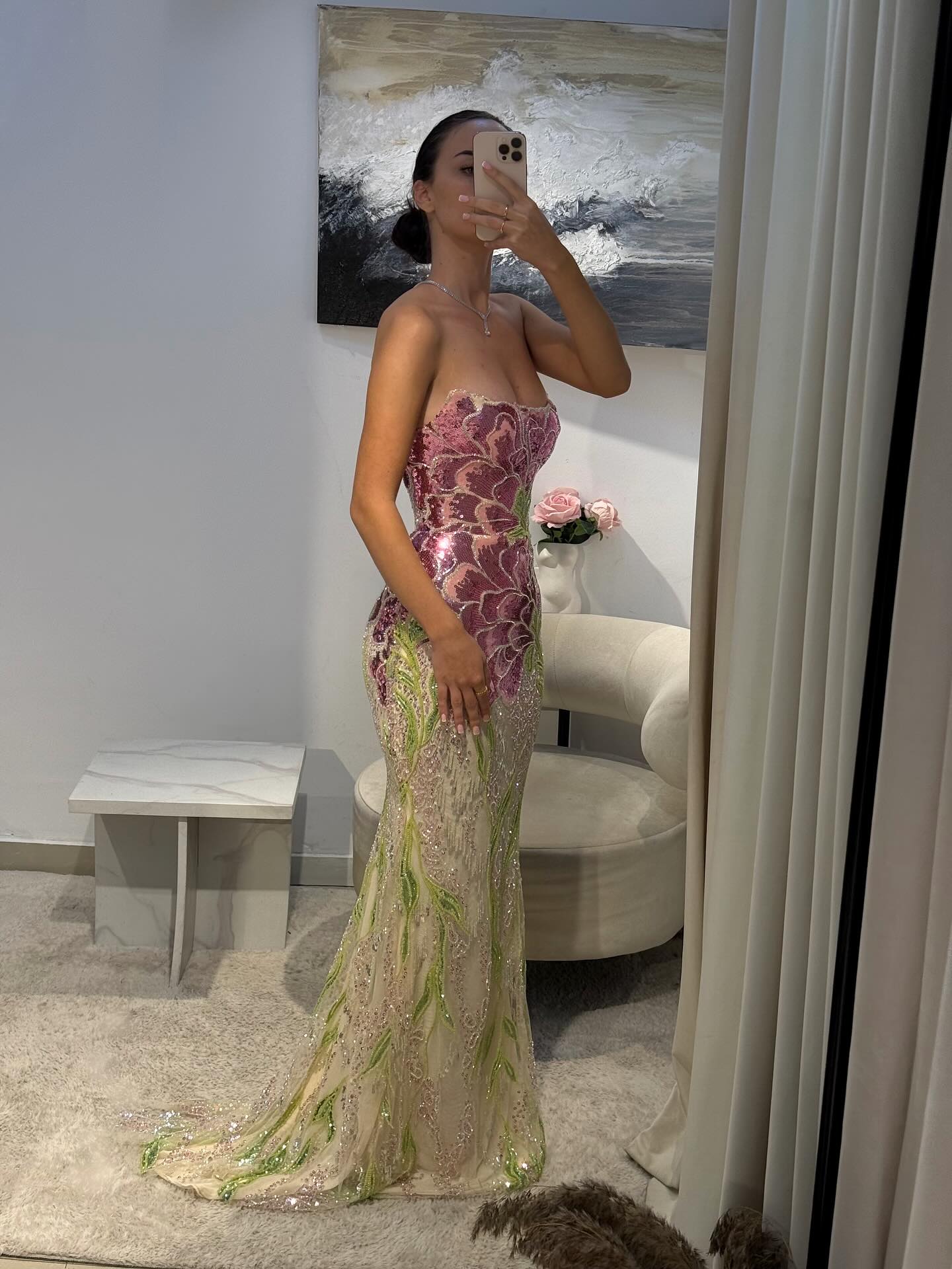 Luxury Purple Flower Evening Prom Dress with Scarf LA73538A - SERENE  HILL