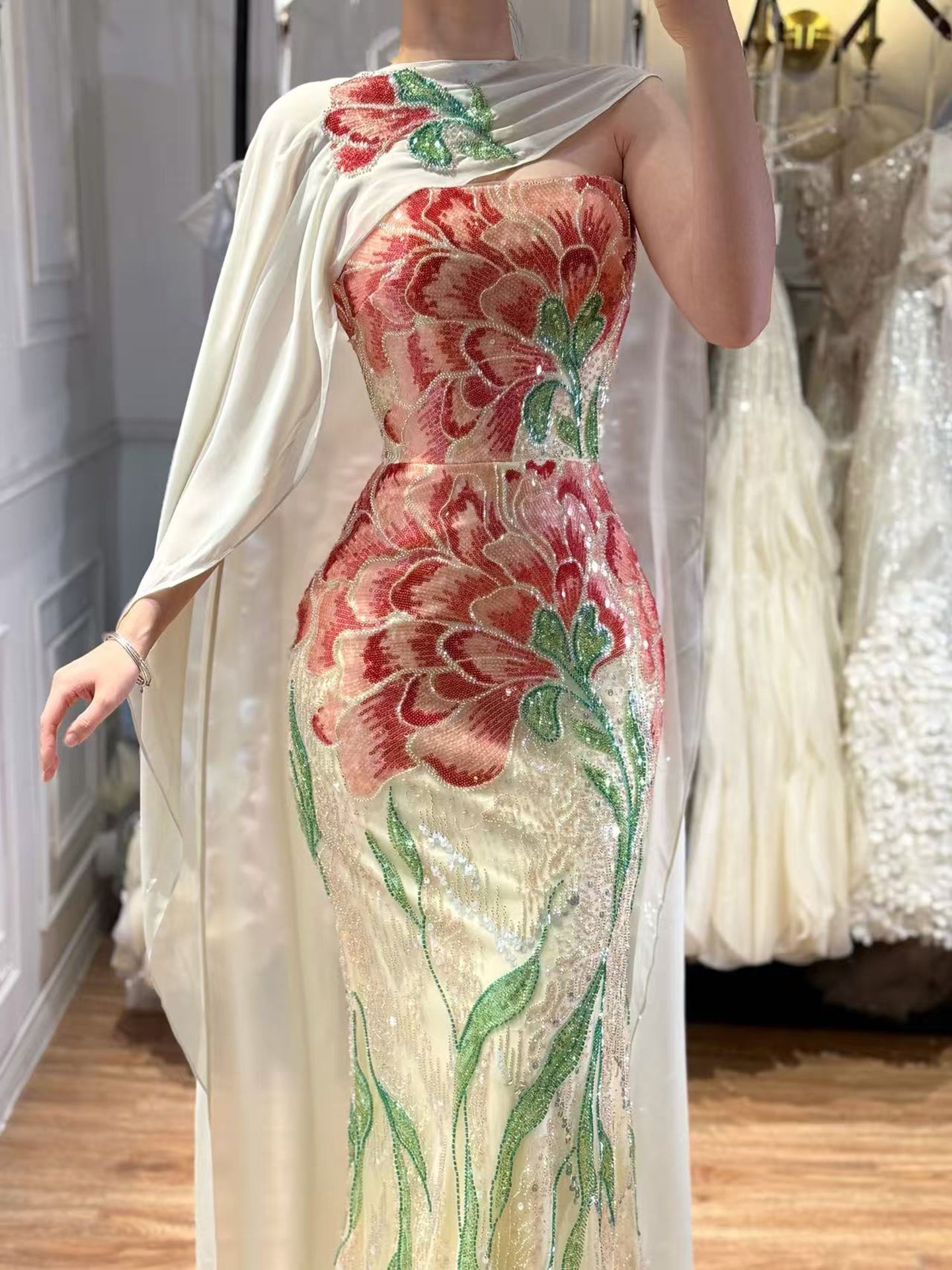 Luxury Purple Flower Evening Dress with Scarf LA73538A