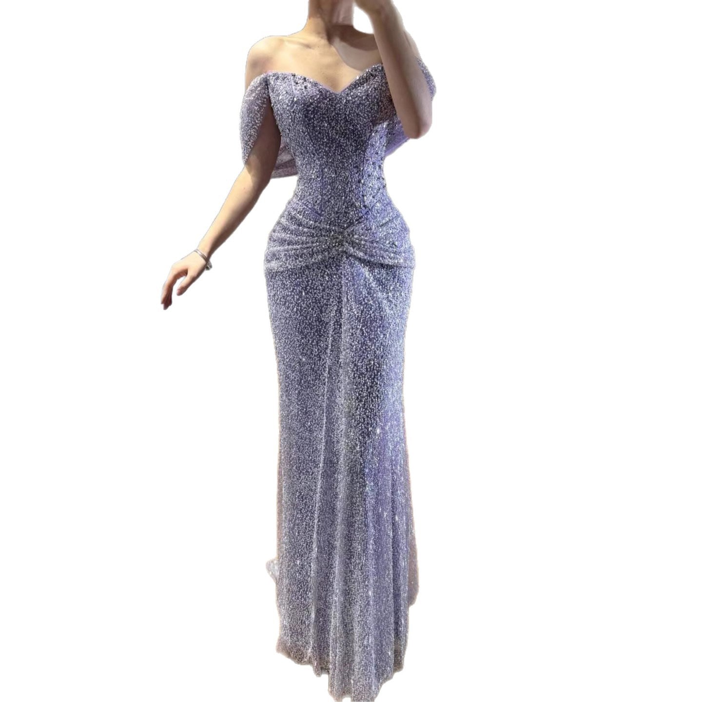Luxury Purple Crystal Beaded Mermaid Evening Dress with Sleeves LA73539 - SERENE  HILL