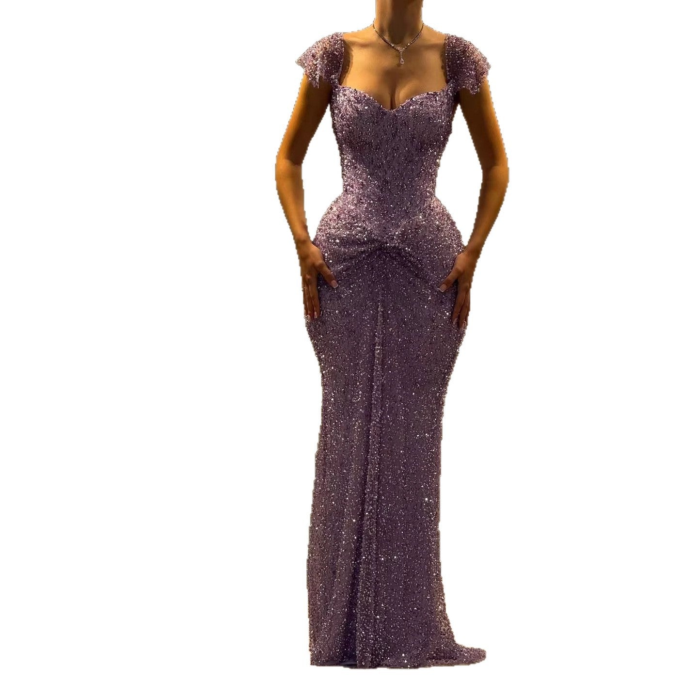 Luxury Purple Crystal Beaded Mermaid Evening Dress with Sleeves LA73539 - SERENE  HILL