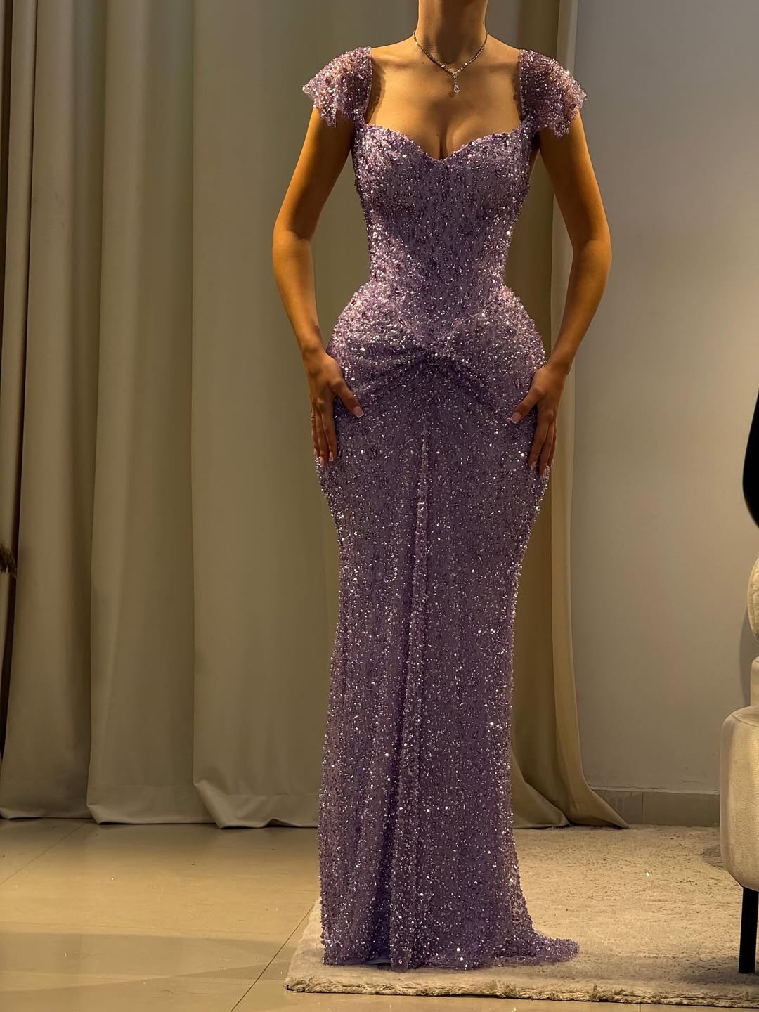 Luxury Purple Crystal Beaded Mermaid Evening Dress with Sleeves LA73539 - SERENE  HILL