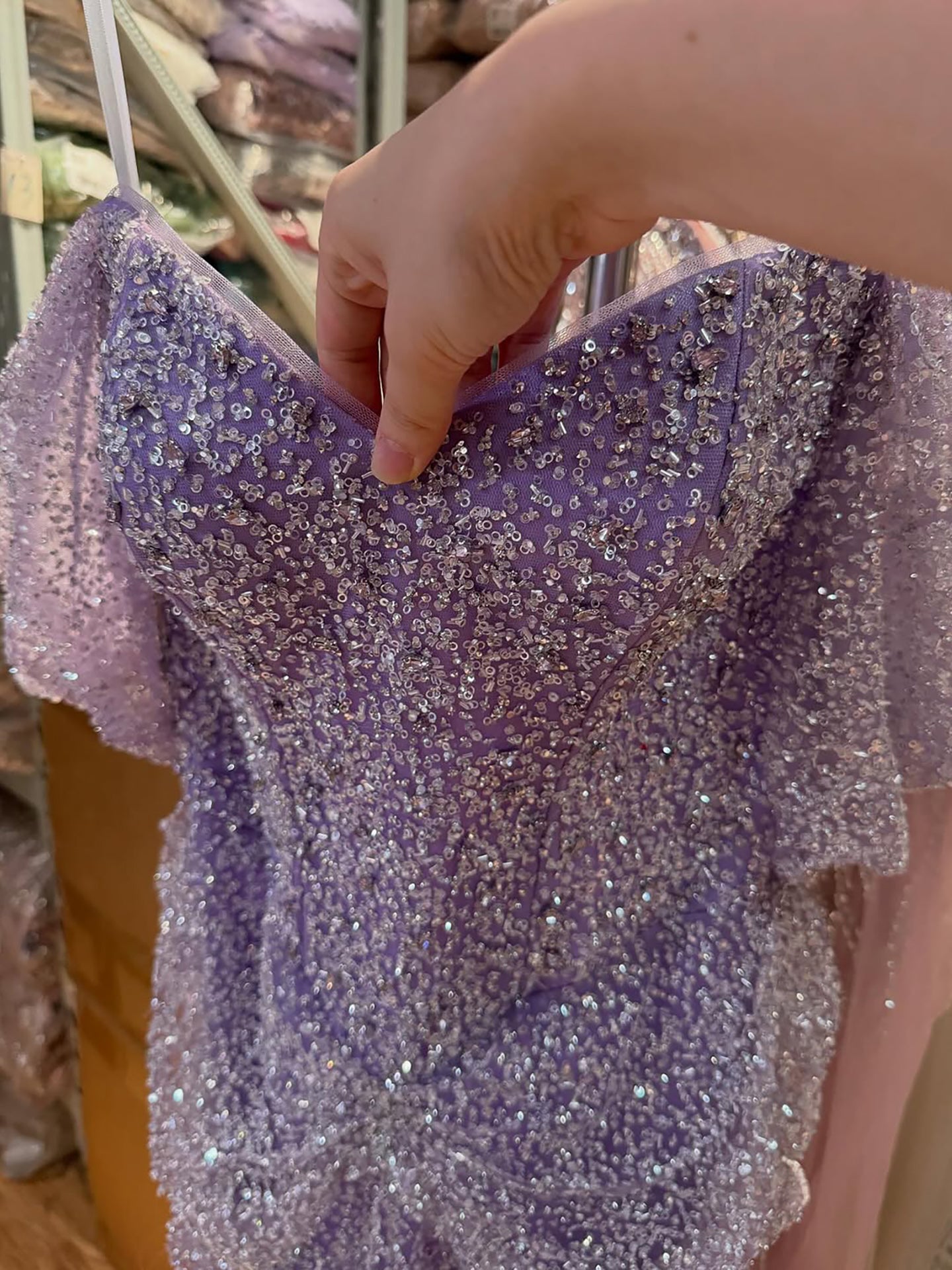 Luxury Purple Crystal Beaded Mermaid Evening Dress with Sleeves LA73539 - SERENE  HILL