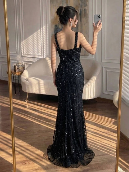 Luxury Black Square Neck Mermaid Evening Dress LA73545 SERENE HILL