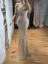 Luxury Silver Nude High Neck Tassel Beaded Mermaid Dress LA73548 SERENE HILL
