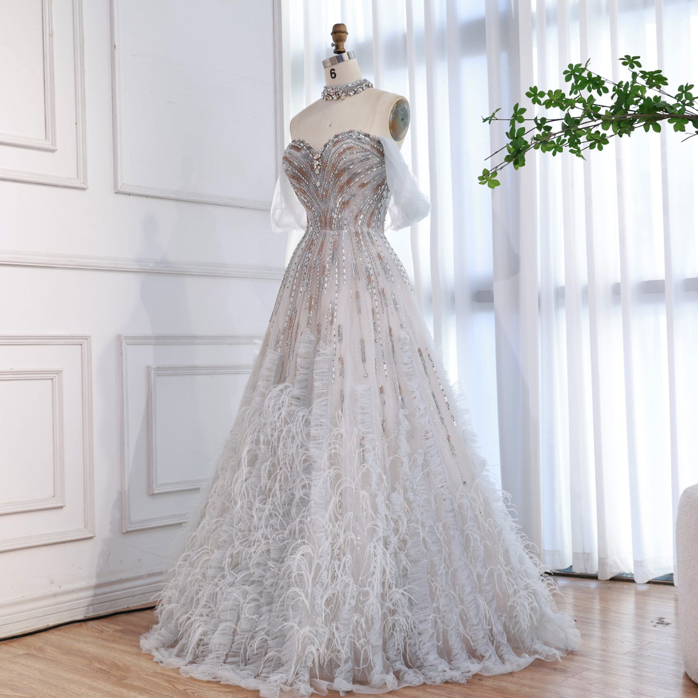 Luxury Blue Feather Beaded A Line Evening Dress LA73549 – SERENE HILL