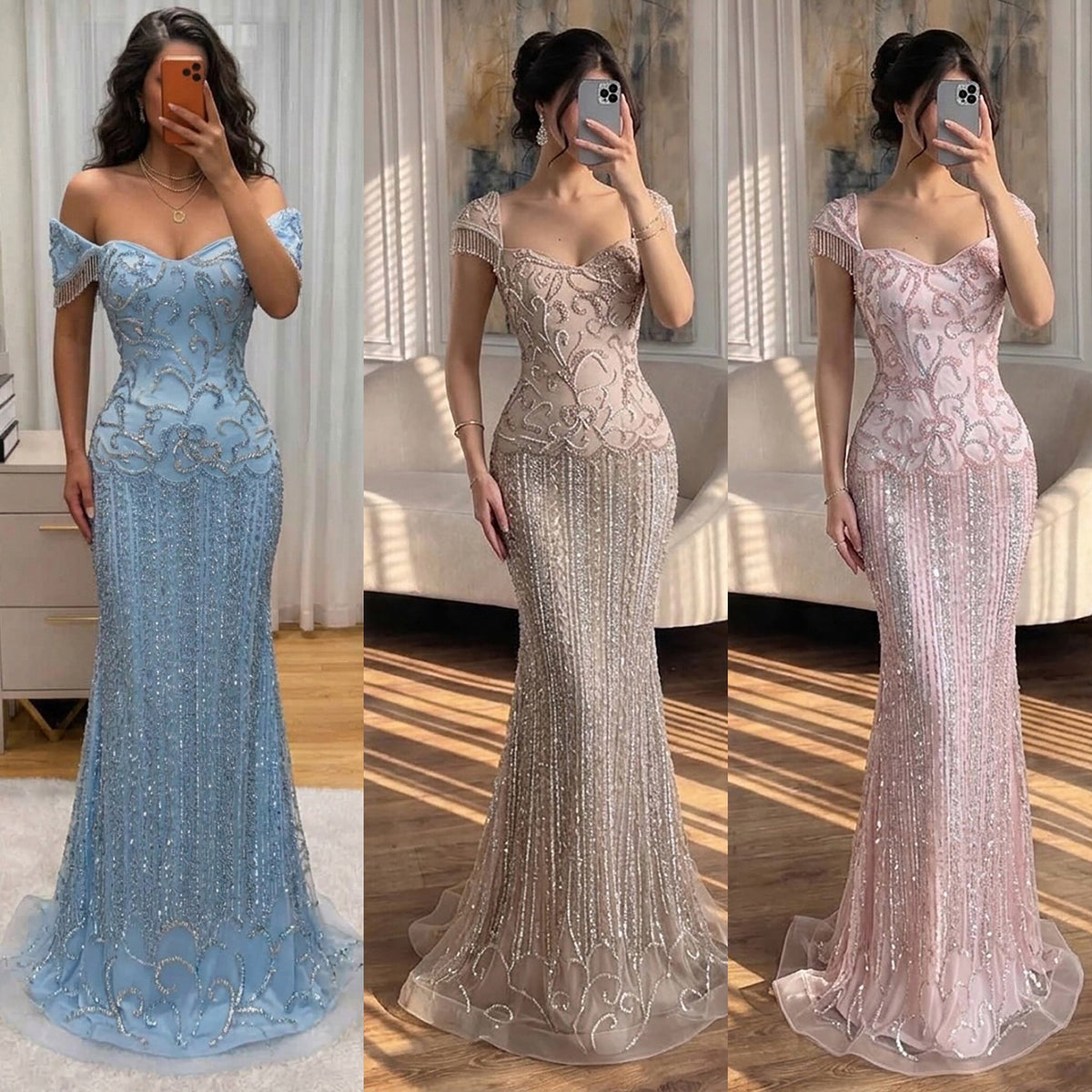 Luxury Pink Beaded Mermaid Evening Dress LA73550