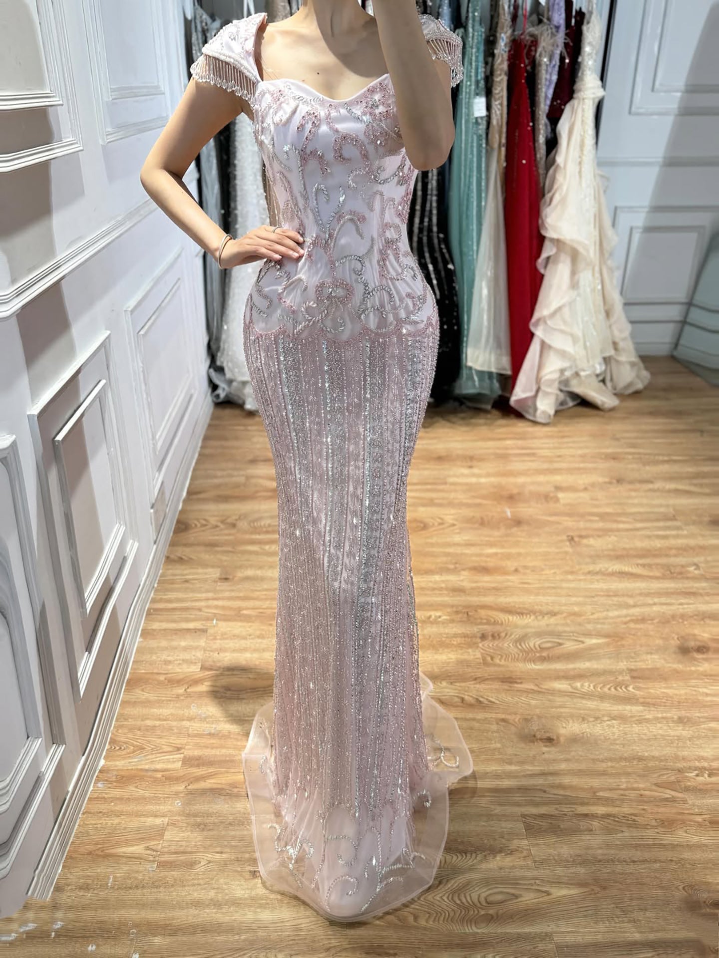Luxury Pink Beaded Mermaid Evening Dress LA73550 SERENE HILL