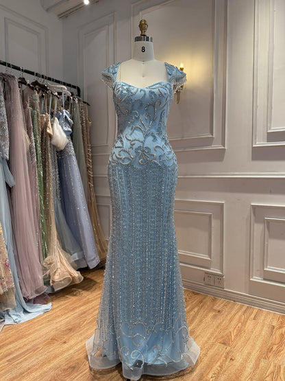 Luxury Pink Beaded Mermaid Evening Dress LA73550