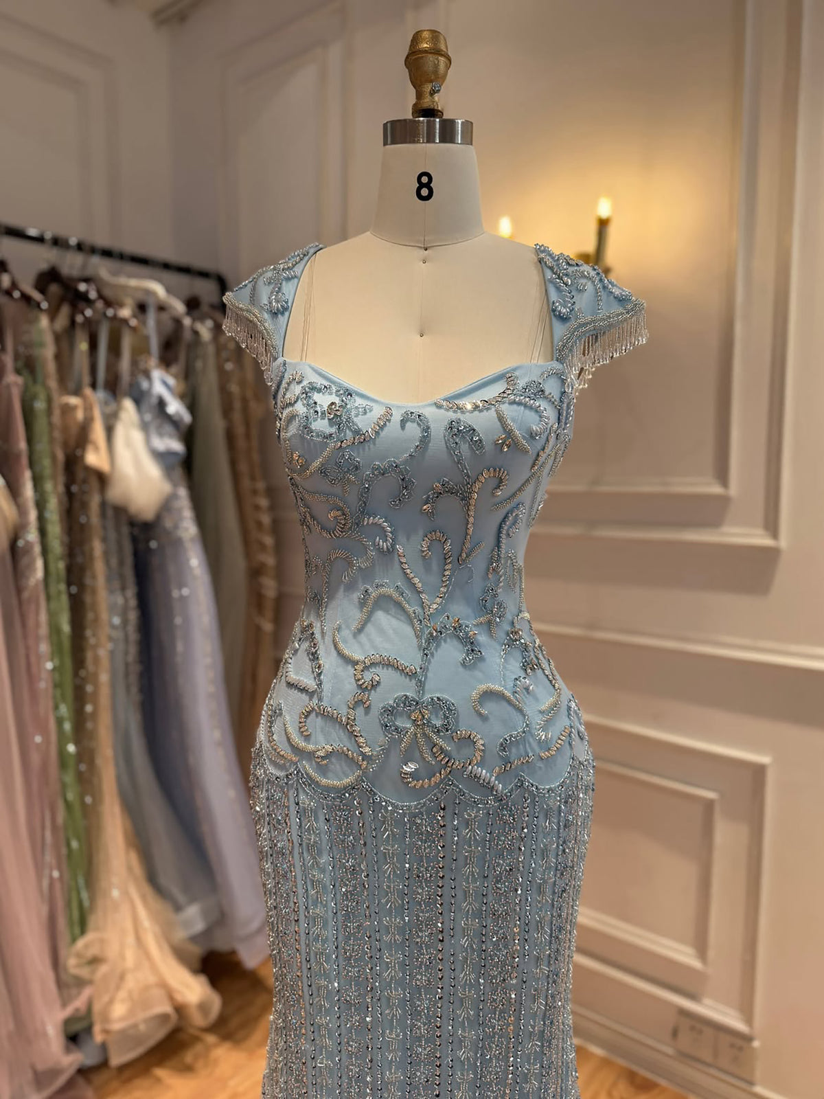 Luxury Pink Beaded Mermaid Evening Dress LA73550