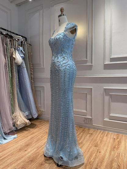 Luxury Pink Beaded Mermaid Evening Dress LA73550