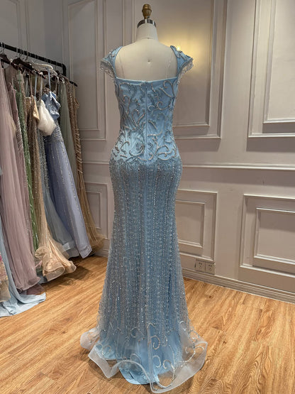 Luxury Pink Beaded Mermaid Evening Dress LA73550