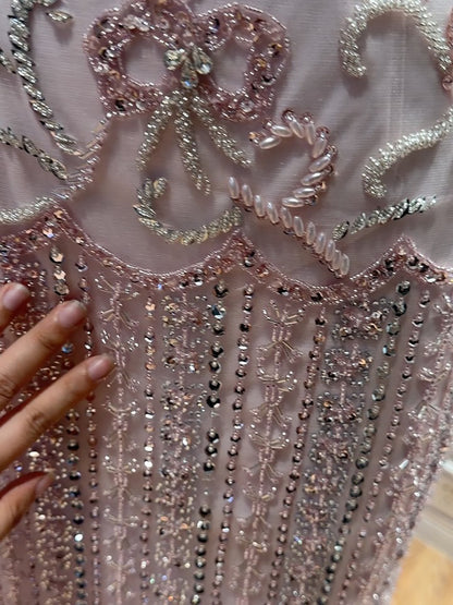 Luxury Pink Beaded Mermaid Evening Dress LA73550 SERENE HILL